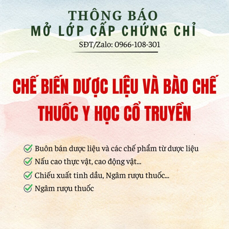 Lớp chế biến dược liệu và bào chế thuốc yhct